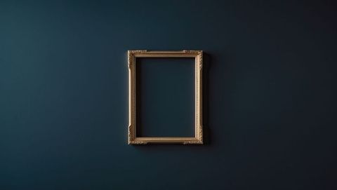 Empty Ornate Gold Frame on Dark Teal Gallery Wall