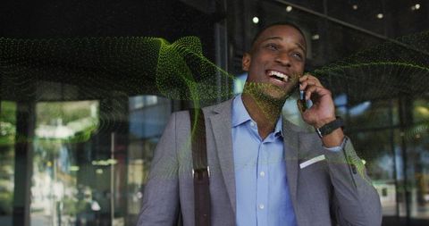 Business Professional Communicating with Data Technology Integration