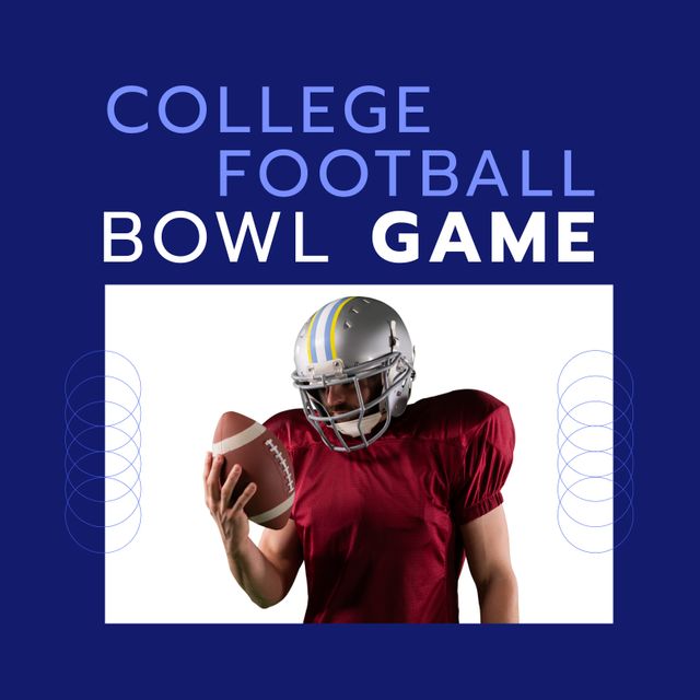 College Football Bowl Game Poster with Player Holding Football - Download Free Stock Templates Pikwizard.com