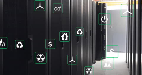 Ecology Icons Overlay On Modern Data Center