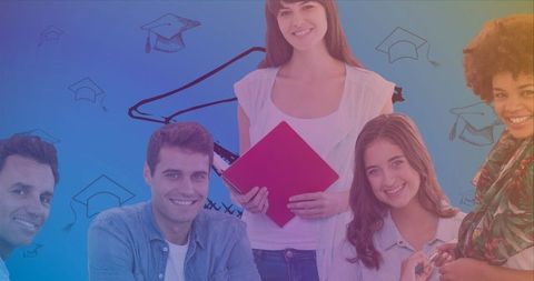 Diverse Students Smiling Under Graduation Cap Sketch