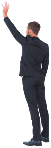 Transparent Businessman Raising Hand Gesture Back View
