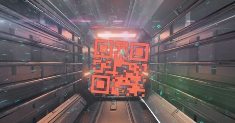 Pulsating Red QR Code in Futuristic Cyber Corridor