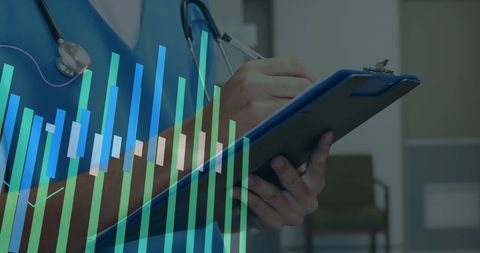 Healthcare Professionals Analyzing Data with Technological Overlay