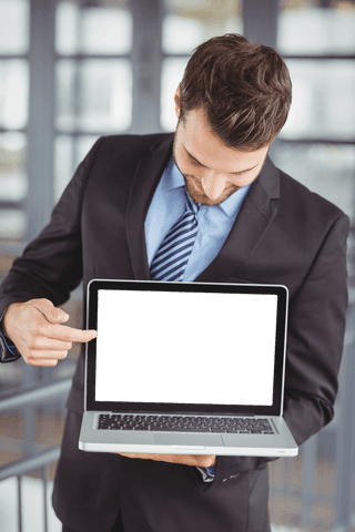 businessman pointing at transparent laptop screen mockup - Download Free Stock Videos Pikwizard.com