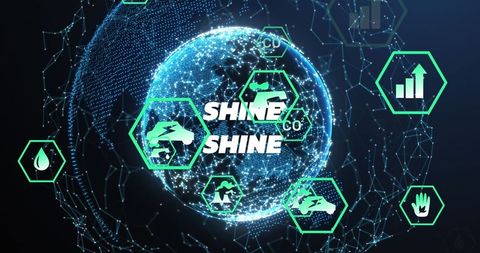 SHINE: Digital Globe with Network and Sustainability Icons