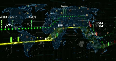 Digital Financial Data Processing on World Map - Download Free Stock Images Pikwizard.com