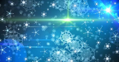Vibrant Snowflakes with Radiant Lights on Blue Background