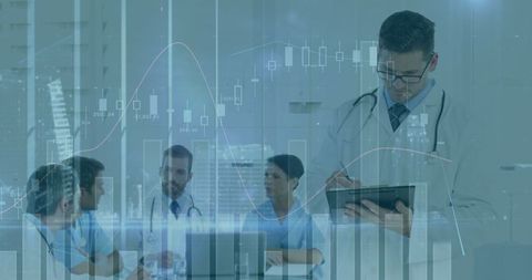 Doctor Analyzing Data Amidst Medical Team Discussion Overlay - Download Free Stock Images Pikwizard.com