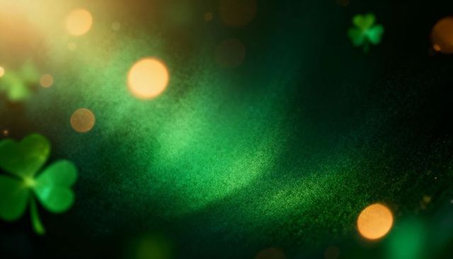 Emerald shamrock glow with golden bokeh and velvet gradient background