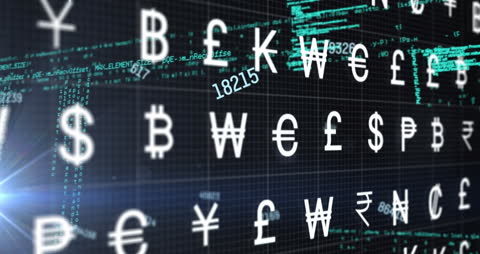 Digital Currency Symbols on Data Processing Screen