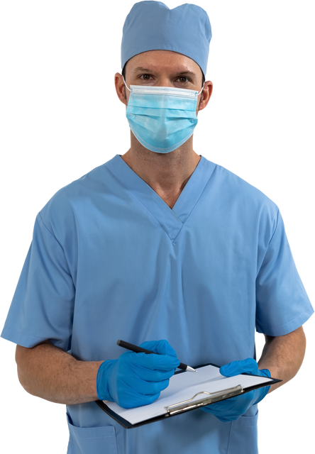 Male Healthcare Worker with Surgical Gear Holding a Clipboard, Transparent Background - Download Free Stock Videos Pikwizard.com