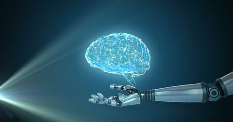 robotic hand presenting glowing brain in futuristic theme - Download Free Stock Images Pikwizard.com