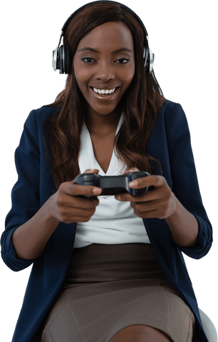 transparent excited woman playing video game with headphones - Download Free Stock Videos Pikwizard.com