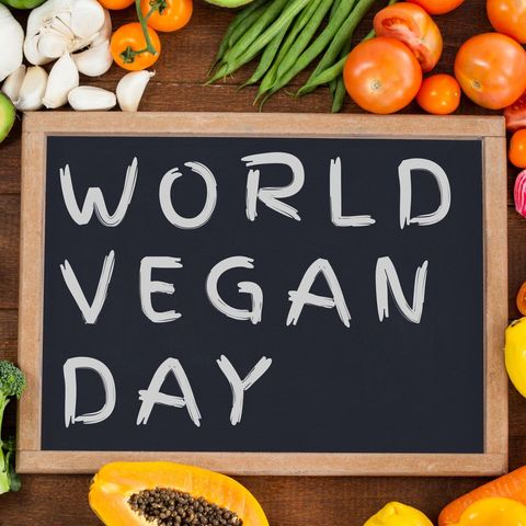 world vegan day chalkboard surrounded by fresh vegetables - Download Free Stock Templates Pikwizard.com
