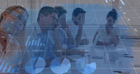 Bored Business Team with Digital Data Overlay in Meeting - Download Free Stock Images Pikwizard.com