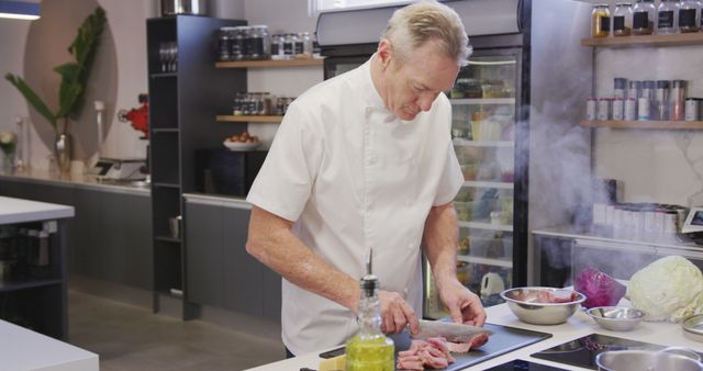 Chef Preparing Meat in Modern Kitchen with Fresh Ingredients - Download Free Stock Images Pikwizard.com