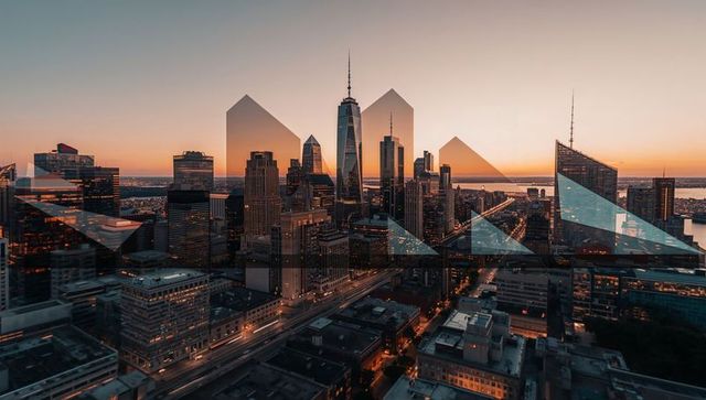 City Skyline Illuminated at Dusk with Vibrant Light Trails