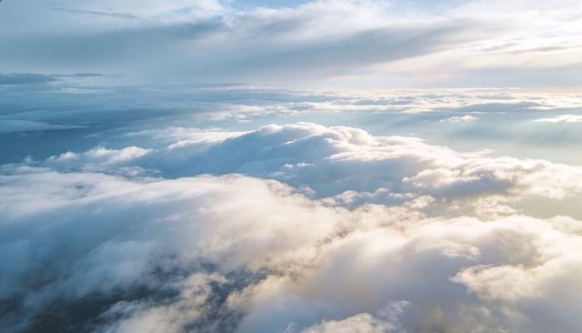 Sunlit Cumulus Sea Floating Above Horizon Glowing Soft Clouds at High Altitude