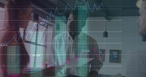 digital data visuals overlay diverse team collaboration in office hq - Download Free Stock Images Pikwizard.com