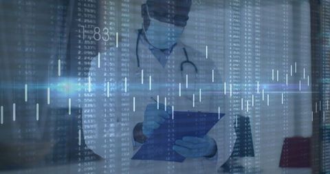 Medical Professional Analyzing Digital Health Data with Bar Charts