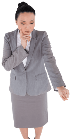 Serious Asian Businesswoman Pointing Finger Transparent Isolated