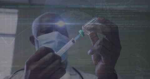 Healthcare Technology Integration: Doctor Handling Vaccine with Data Overlay