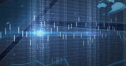 Digital Finance Map with Rising Candlestick Charts