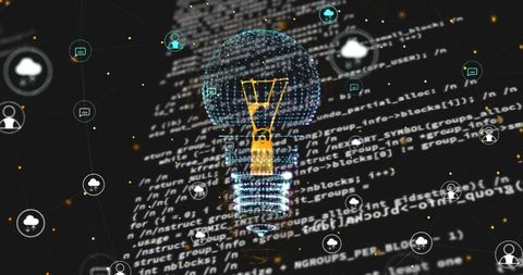 Innovative Light Bulb Surrounded by Digital Code Symbols - Download Free Stock Images Pikwizard.com