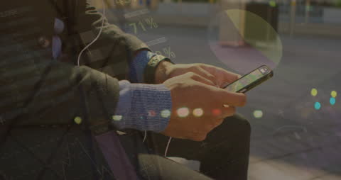 Businessman Using Smartphone with Digital Animations