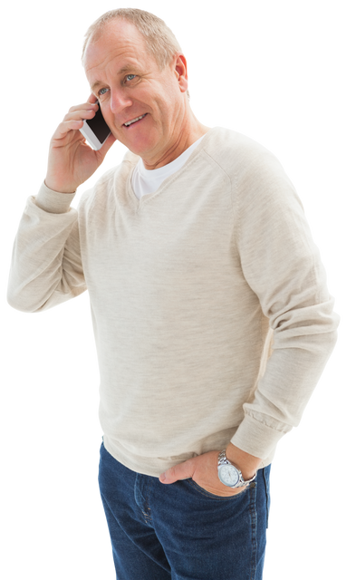 Transparent Background Happy Mature Man Using Mobile Phone - Download Free Stock Videos Pikwizard.com