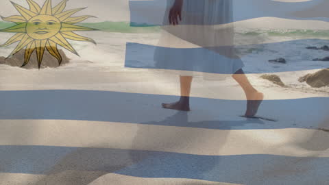 Uruguay Flag Overlay on Peaceful Beach Scene