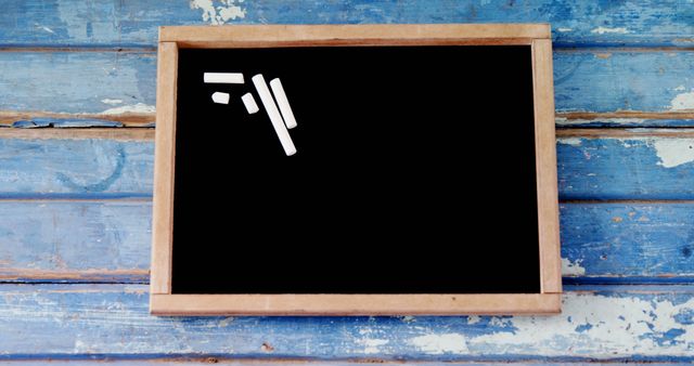 Empty Chalkboard on Rustic Blue Wood Background - Download Free Stock Images Pikwizard.com