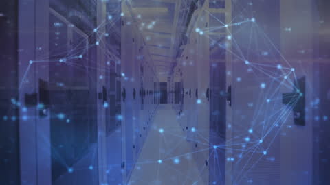 Digital Network Concept Combining Server Room with Data Connections
