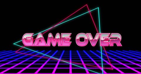 Retro Game Over Sign in Neon-Lit Grid