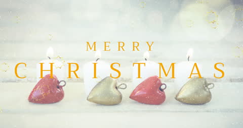 Festive Merry Christmas Card with Candles and Snow Animation