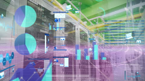 Futuristic Data Analytics in Server Room with Global Cybersecurity Overlay