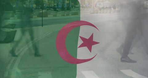 Algerian flag overlay on pedestrian street scene