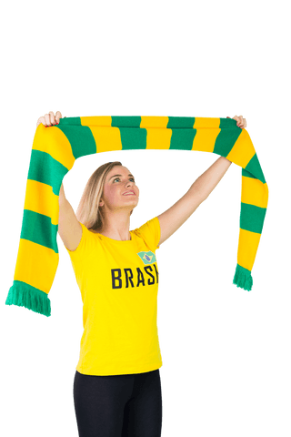 Excited Brazilian Football Fan with Scarf on Transparent Background