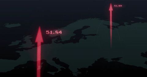 Red Data Arrows Displaying Geospatial Analytics on Digital Map