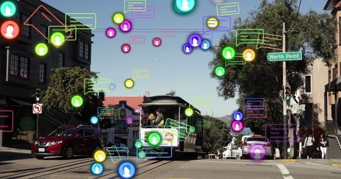 Digital Interaction Network Over City Tram Scene