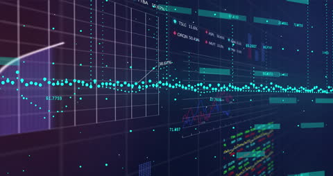Animation of Financial Data Processing on Black Background