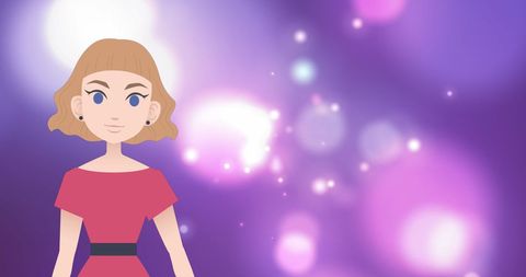 Animated woman figure with glowing purple background