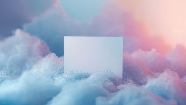 Blank White Panel Floating in Dreamy Pastel Cloudscape