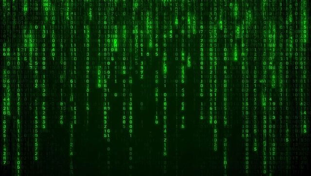 Matrix-style Green Digital Rain Streaming Vertical Columns of Glowing Binary Glyphs