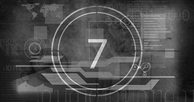 Futuristic Technological Background with Number Seven and Data Elements - Download Free Stock Images Pikwizard.com