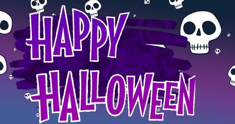 Happy Halloween Greeting with Gothic Skulls and Purple Background - Download Free Stock Images Pikwizard.com