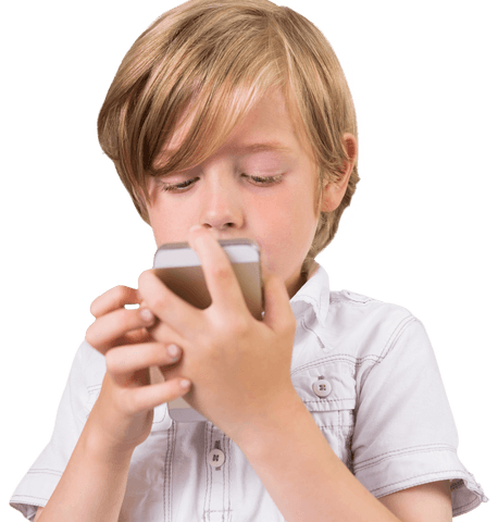 Caucasian Boy Playing With Smartphone Transparent Background