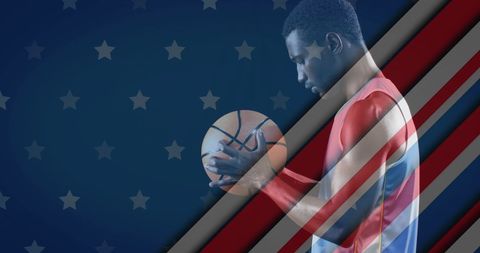 Determined Basketball Player Honoring American Spirit