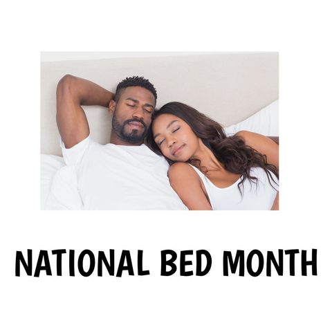 Couple peacefully sleeping celebrates national bed month